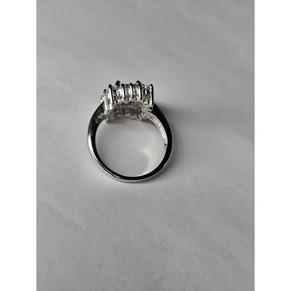 Estate Sale Signed FAS 925 Sterling Silver Purple Cubic Zirconia Ring Size 8